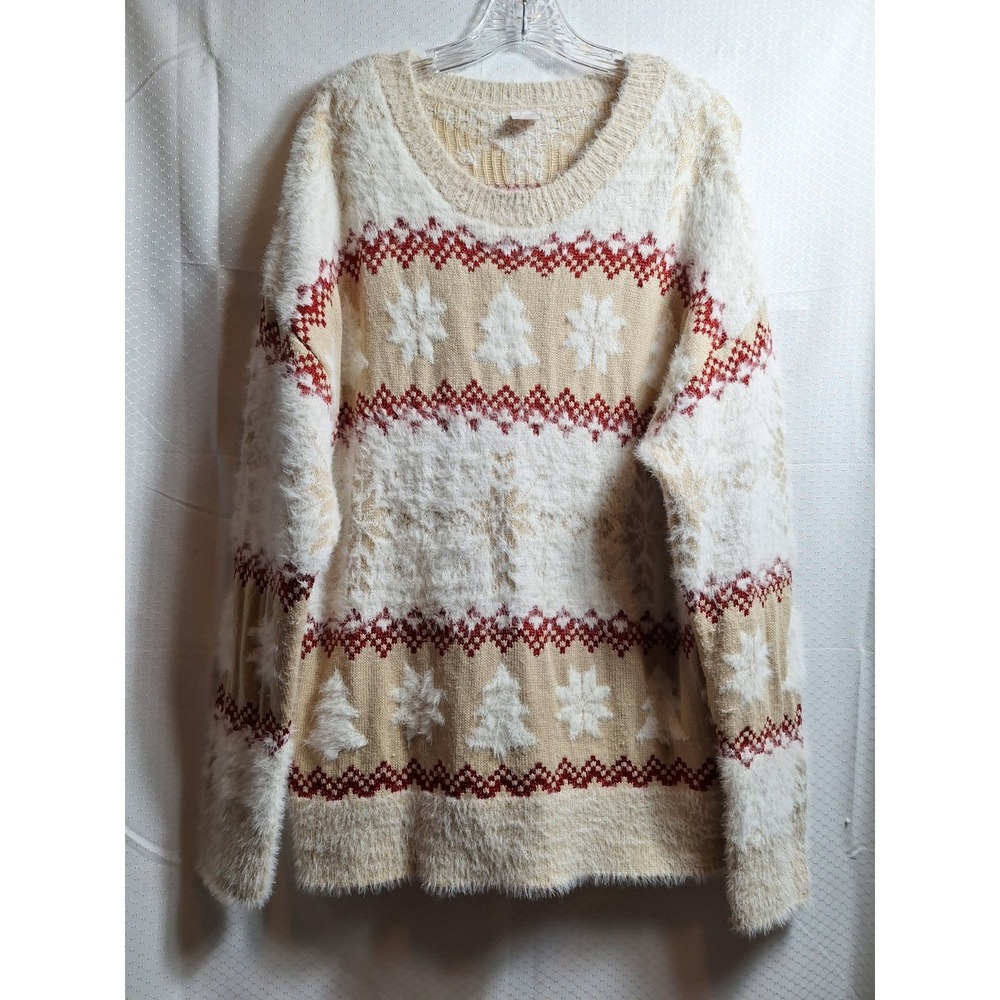 HOLIDAY TIME Ultra Soft Furry Ugle Christmas Sweater Sz XL Holiday Snowflake EUC